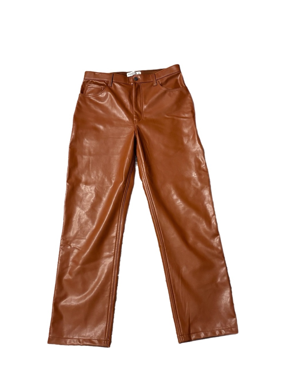 Abercrombie & Fitch Brown Vegan Faux Leather High Rise 90s Straight Leg Pants